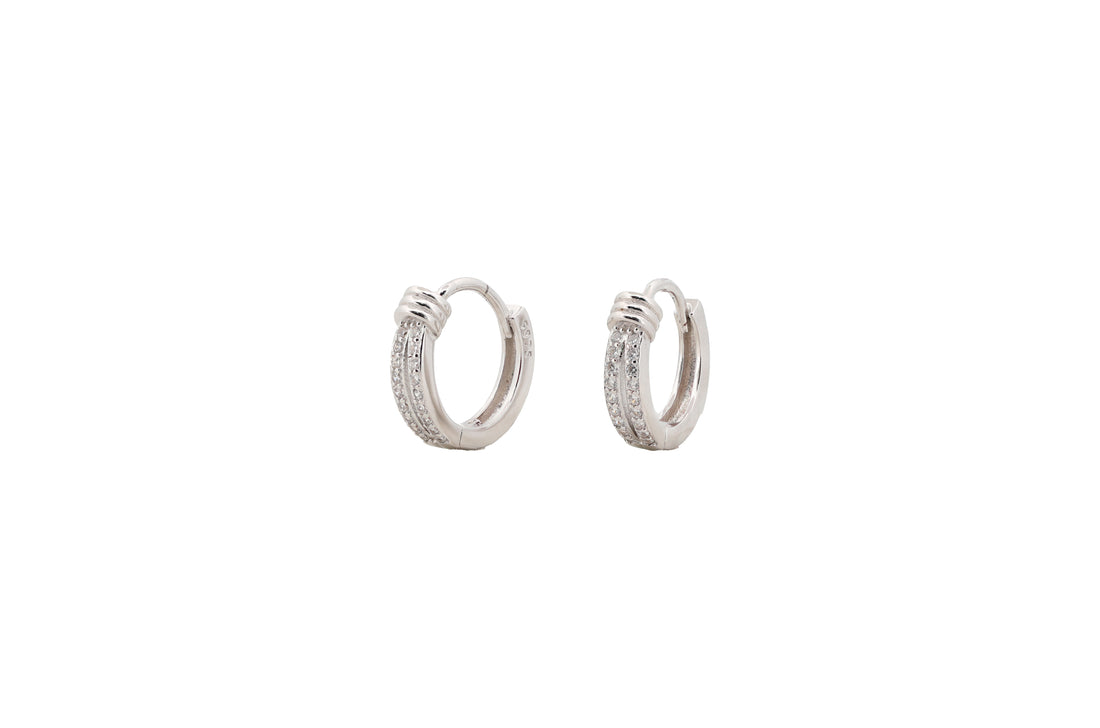 92.5 Sterling Silver Knot Accent Huggie Hoops Earrings 18411