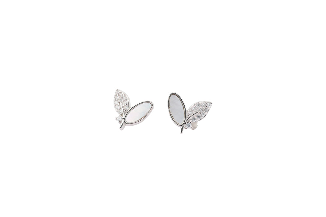 92.5 Sterling Silver Pearl-wing Butterfly Stud Earrings 18428