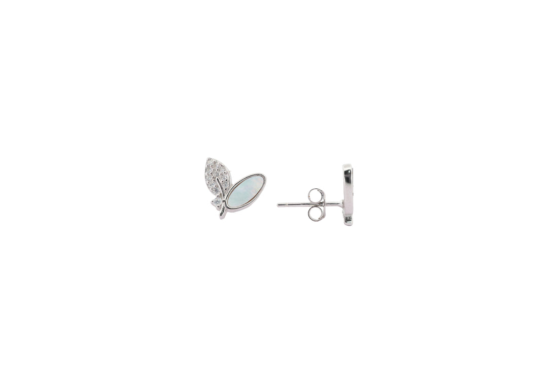 92.5 Sterling Silver Pearl-wing Butterfly Stud Earrings 18428