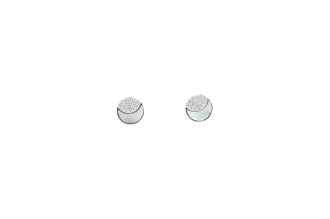 92.5 Sterling Silver Dual-Tone Round Stud Earrings 18429