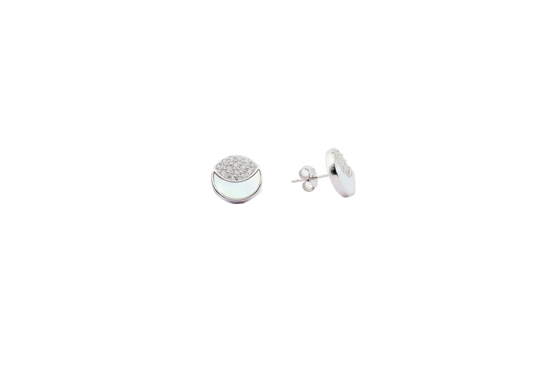 92.5 Sterling Silver Dual-Tone Round Stud Earrings 18429