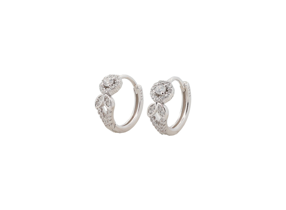 92.5 Sterling Silver Floral Leaf Huggie Hoops Earrings 18431