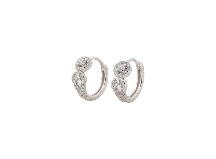 92.5 Sterling Silver Floral Leaf Huggie Hoops Earrings 18431