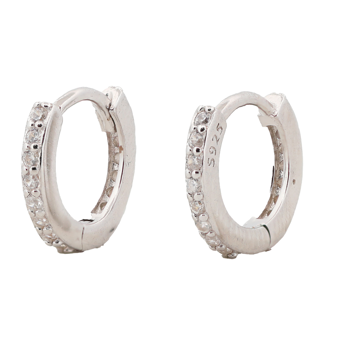 92.5 Sterling Silver Single Row Pavé Huggie Hoop Earrings 18432