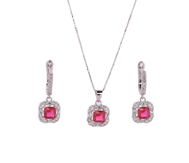 92.5 Sterling Silver Classic Square Halo Chain Pendant Set 18485