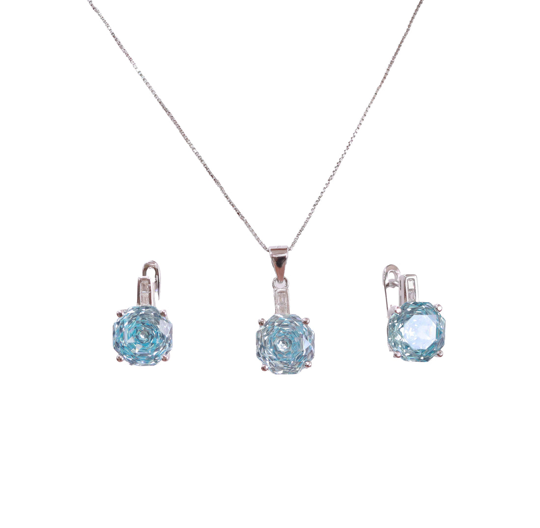 92.5 Sterling Silver Radiant Round Solitaire Chain Pendant Set 18504