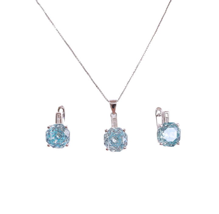 92.5 Sterling Silver Radiant Round Solitaire Chain Pendant Set 18504