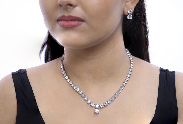 92.5 Sterling Silver Classic Diamond Trail Necklace 18872