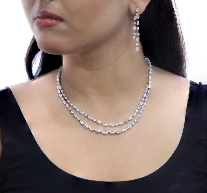 92.5 Sterling Silver Double Dazzle Necklace 18875