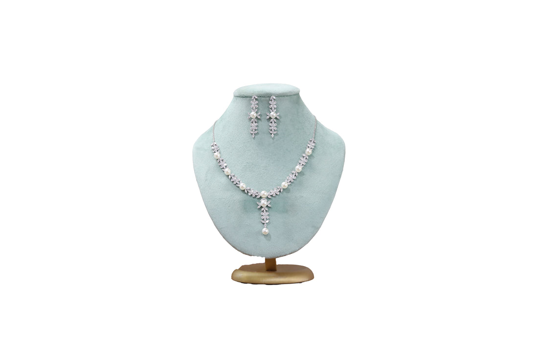 92.5 Sterling Silver Y-Shaped Pearl Drop Necklace  18882