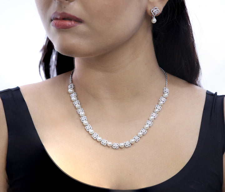 92.5 Sterling Silver Bezel Pearl Drop Necklace 18883