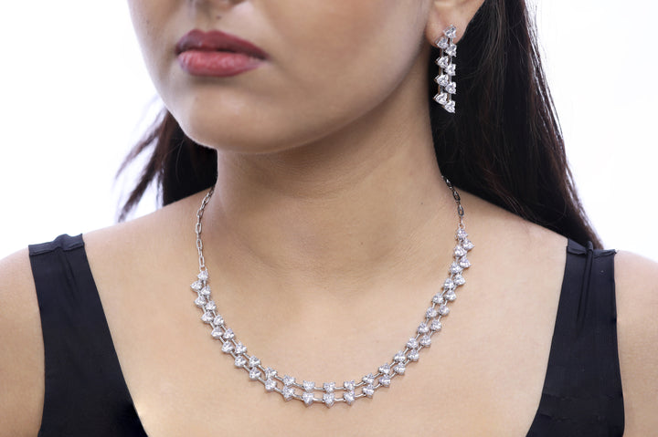 92.5 Sterling Silver Twin Heart Bloom Necklace 18888