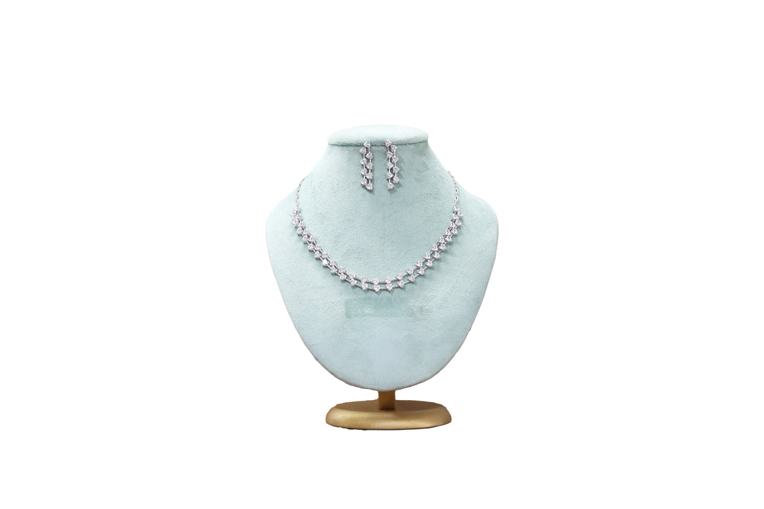 92.5 Sterling Silver Twin Heart Bloom Necklace 18888