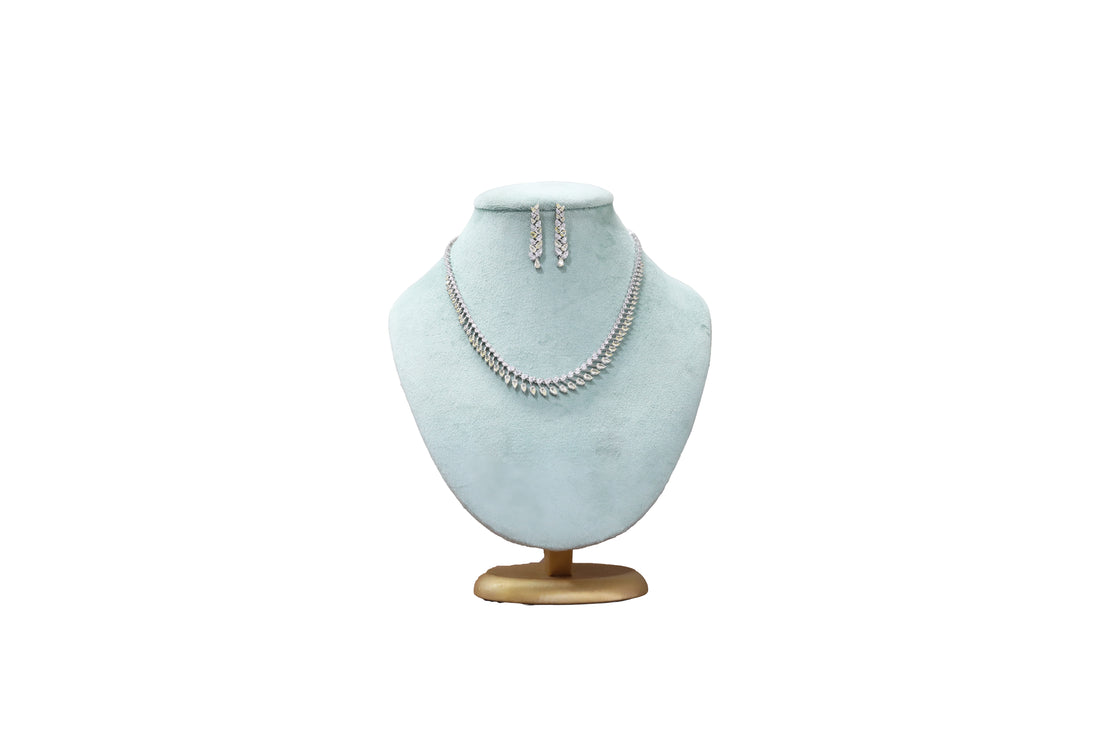 92.5 Sterling Silver Leaf Drop Double-Line Necklace 18890