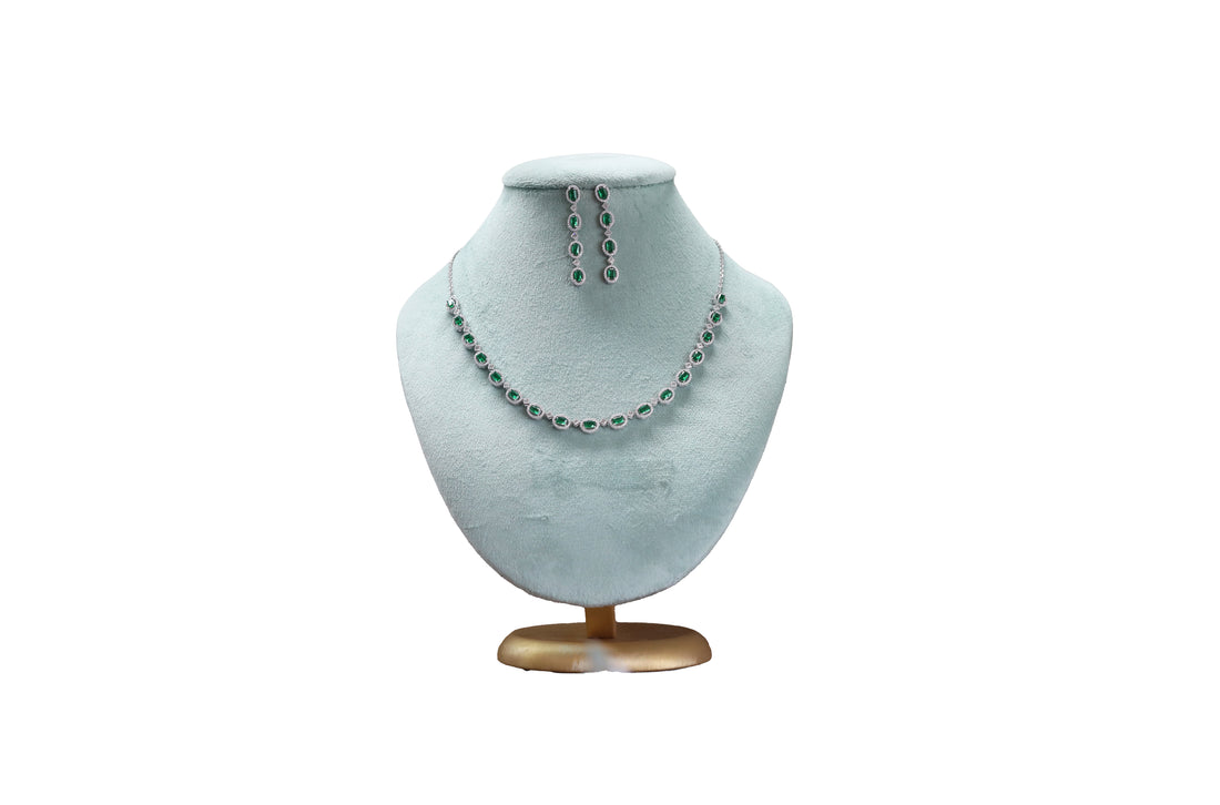 92.5 Sterling Silver Oval Emerald-Cut Necklace 18892