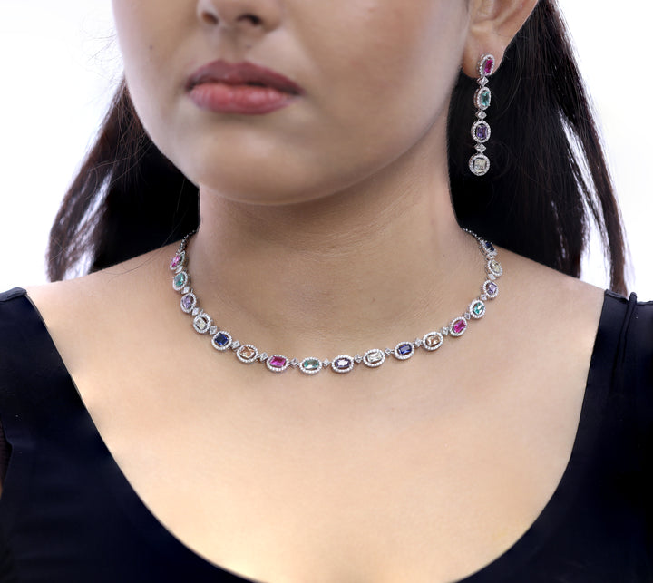 92.5 Sterling Silver Oval Emerald-Cut Necklace 18892