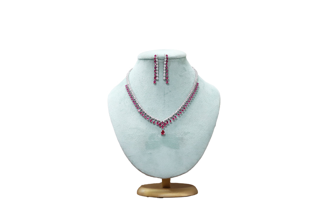 92.5 Sterling Silver  Teardrop Dual Tone Halo Necklace 18895