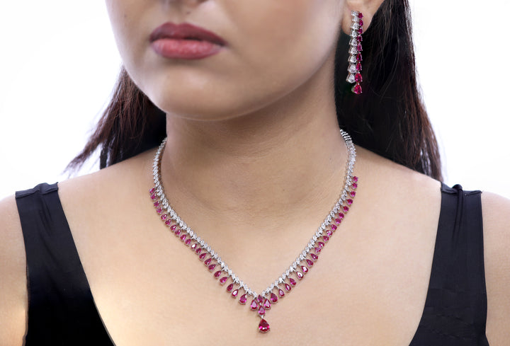 92.5 Sterling Silver  Teardrop Dual Tone Halo Necklace 18895
