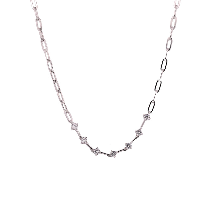 92.5 Sterling Silver Paperclip Diamond Chain Pendant 18906