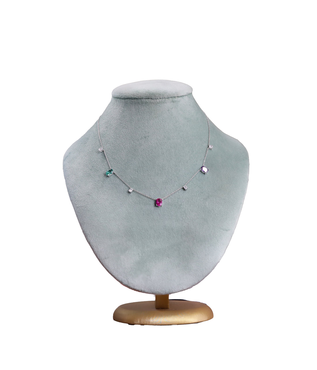 92.5 Sterling Silver Multi-Gem Diamond Chain Pendant 18910