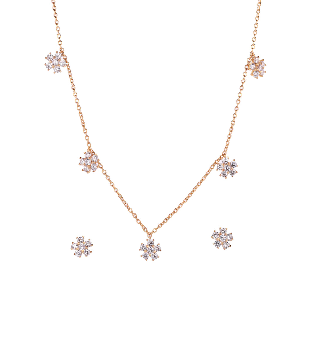 92.5 Sterling Silver Snowflake Diamond Chain Pendant Set 18928