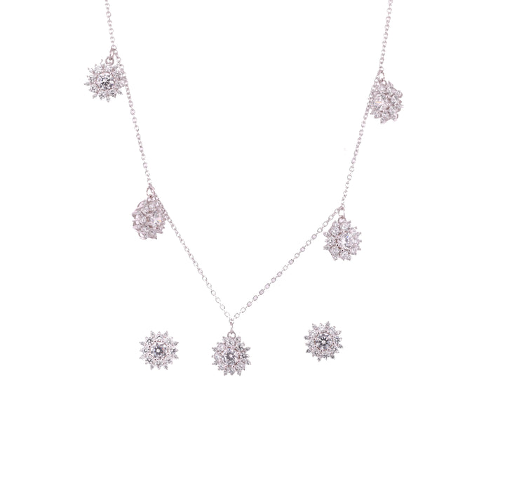 92.5 Sterling Silver Floral Spark Cluster Chain Pendant Set 18929