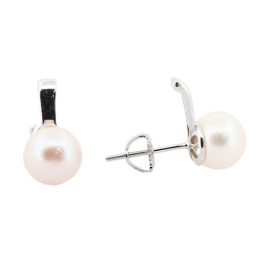 92.5 Sterling Silver Minimal Pearl Drop Stud Earrings  18934