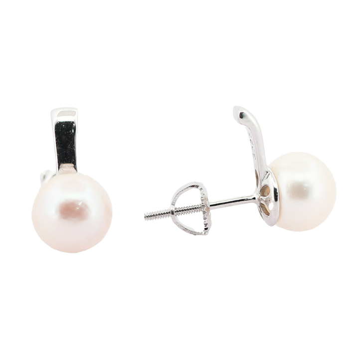 92.5 Sterling Silver Minimal Pearl Drop Stud Earrings  18934