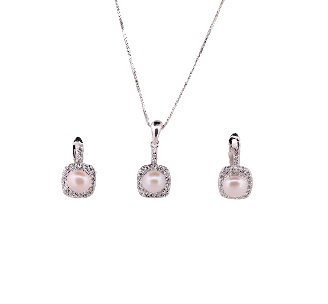 92.5 Sterling Silver Pearl Shine Cushion Chain Pendant Set 19390
