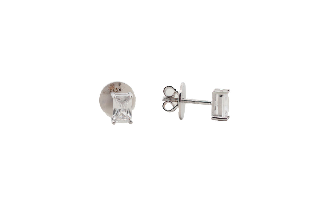 92.5 Sterling Silver Baguette-Cut Stud Earrings 19537