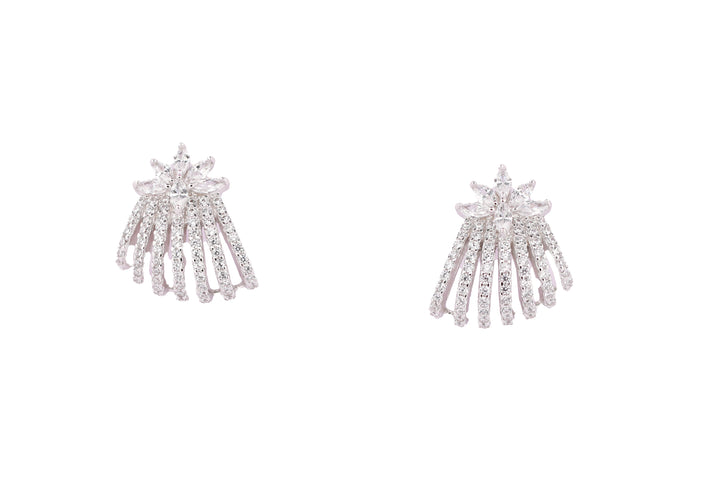 92.5 Sterling Silver Fan Shaped Stud Earrings 11182