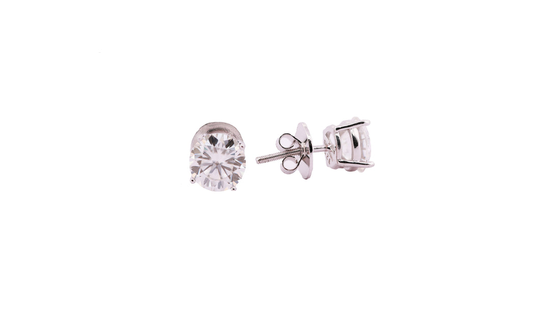 92.5 Sterling Silver with Moissanite Classic Round Solitaire Stud  Earrings 6618