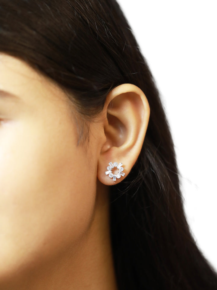 92.5 Sterling Silver Floral Motif  Earrings 11173