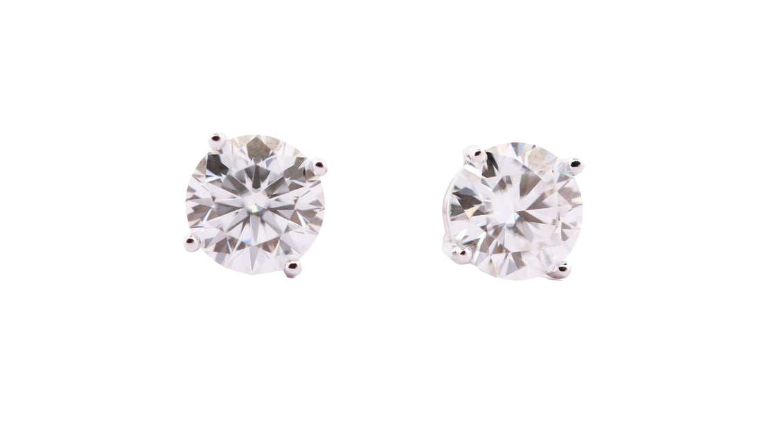 92.5 Sterling Silver with Moissanite Classic Round Solitaire Stud Earrings 6654