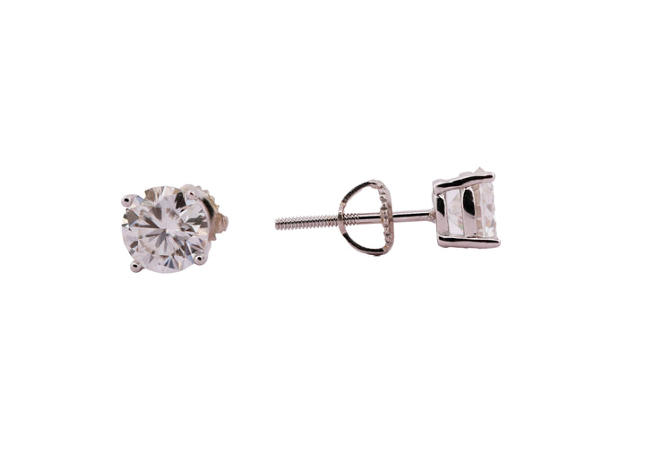 92.5 Sterling Silver with Moissanite Classic Round Solitaire Stud Earrings 6654