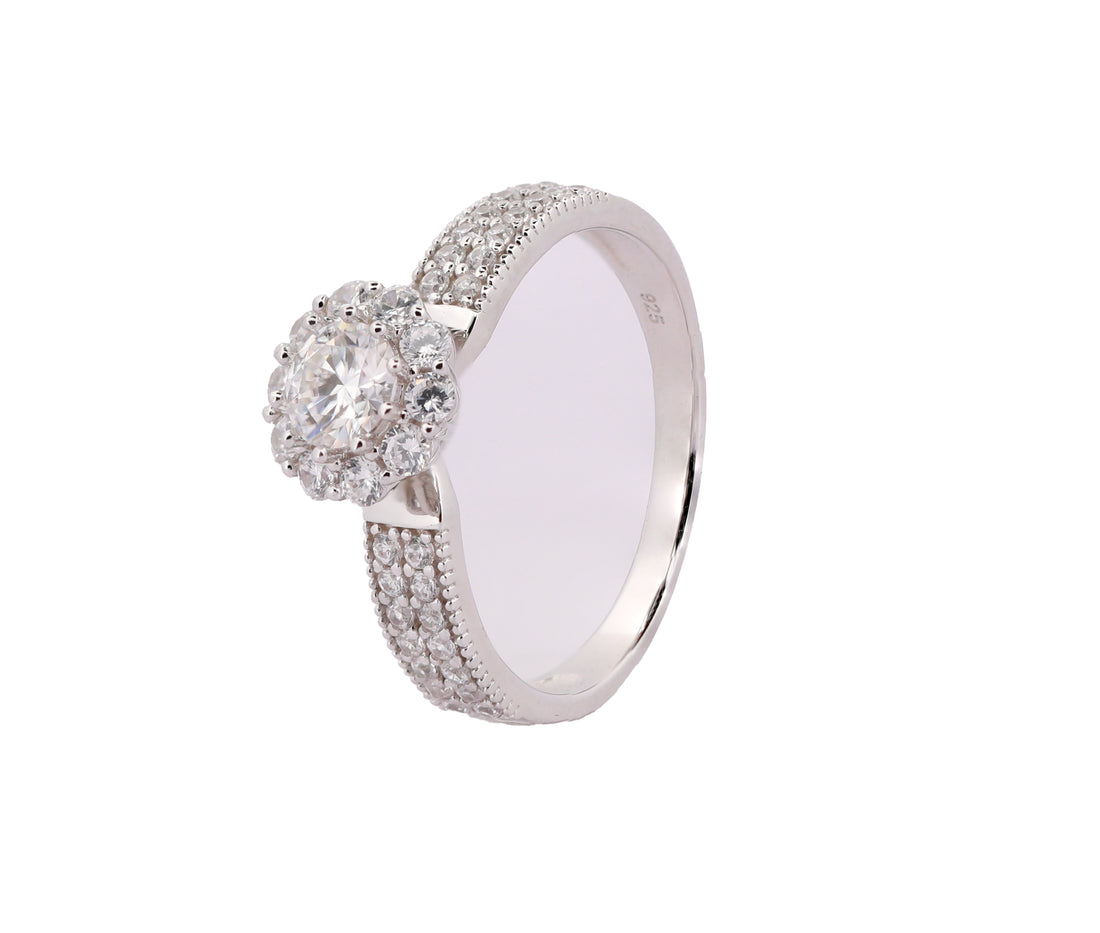 92.5 Sterling Silver Triple Pavé Band Finger Ring 6663