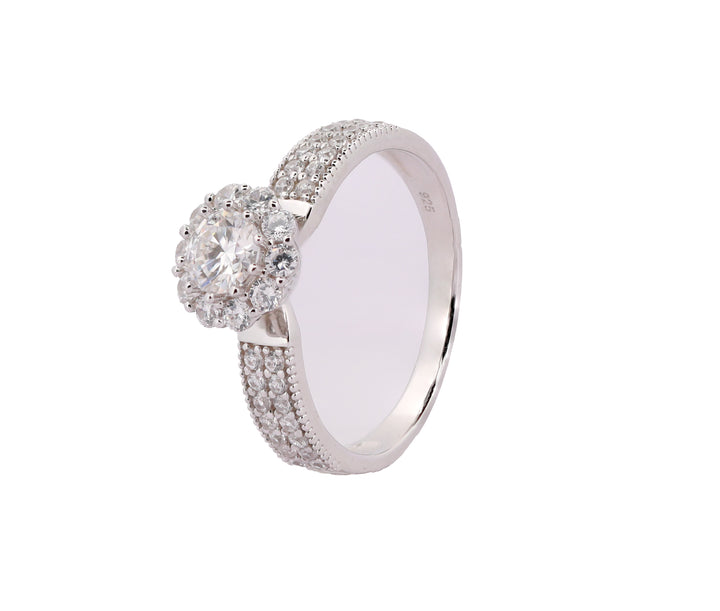 92.5 Sterling Silver Triple Pavé Band Finger Ring 6663