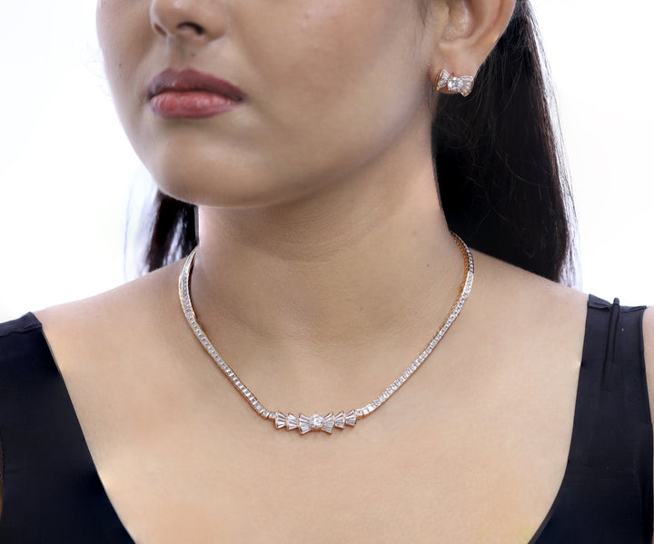 92.5 Sterling Silver Mini Bow Bar Necklace 20406