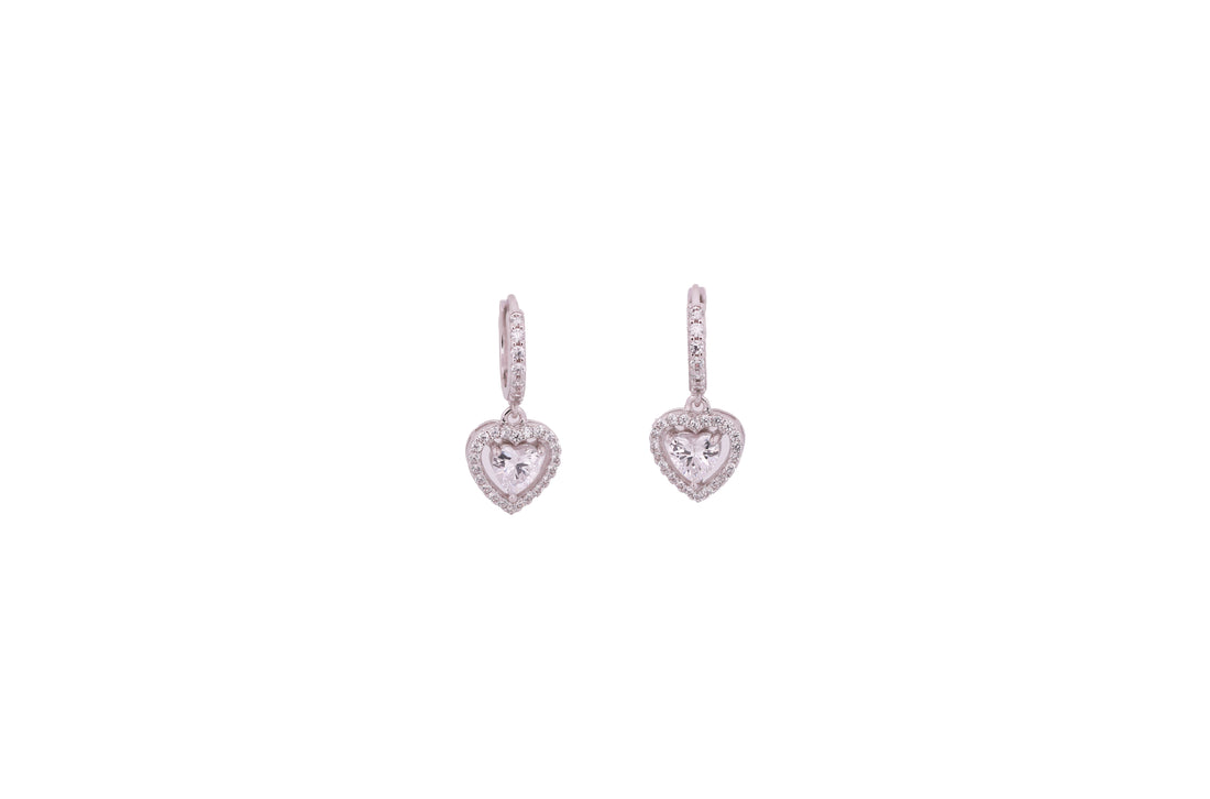 92.5 Sterling Silver Heart Halo Drop Huggie Earrings 20423