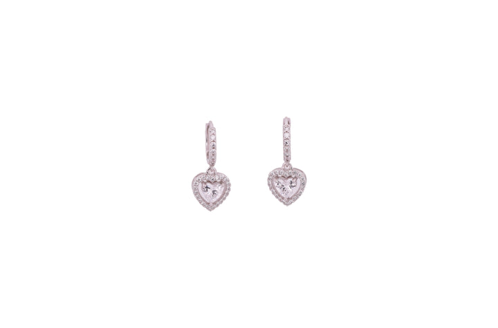 92.5 Sterling Silver Heart Halo Drop Huggie Earrings 20423