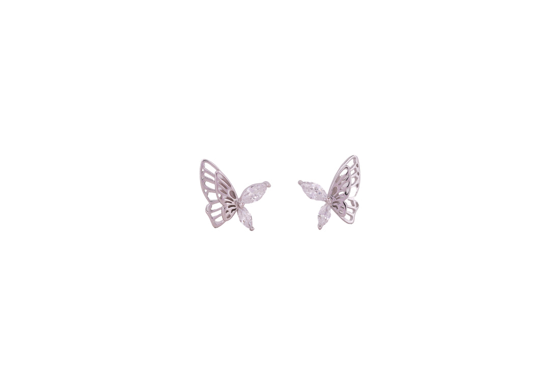 92.5 Sterling Silver Butterfly Marquise Stone Stud Earrings 20437