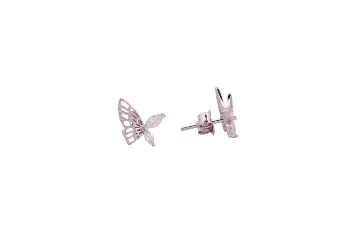 92.5 Sterling Silver Butterfly Marquise Stone Stud Earrings 20437