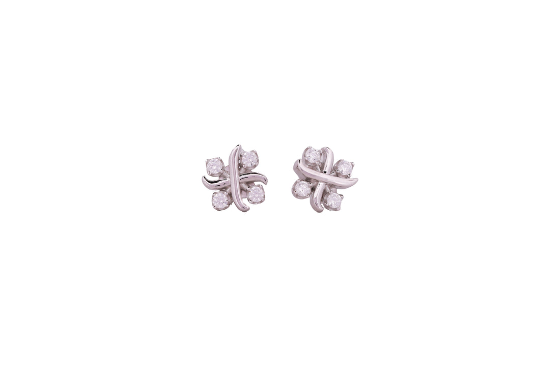 92.5 Sterling Silver Floral-Cross Cluster Stud Earrings 20438