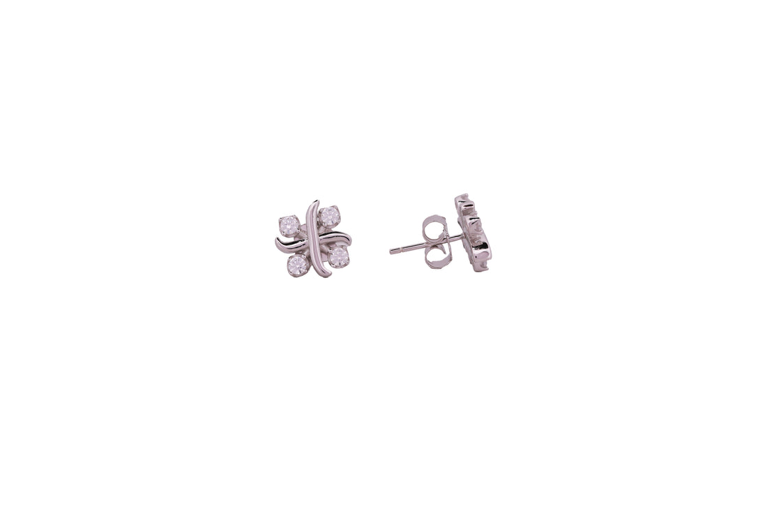 92.5 Sterling Silver Floral-Cross Cluster Stud Earrings 20438