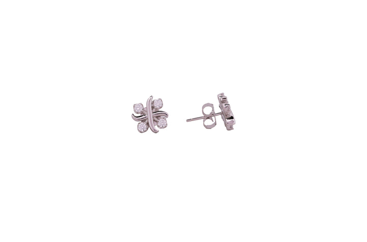 92.5 Sterling Silver Floral-Cross Cluster Stud Earrings 20438