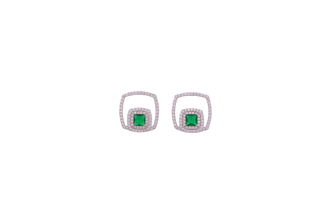 92.5 Sterling Silver  Princess-Cut Double Square Halo Stud Earrings 20440
