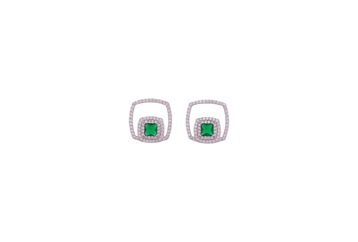 92.5 Sterling Silver  Princess-Cut Double Square Halo Stud Earrings 20440