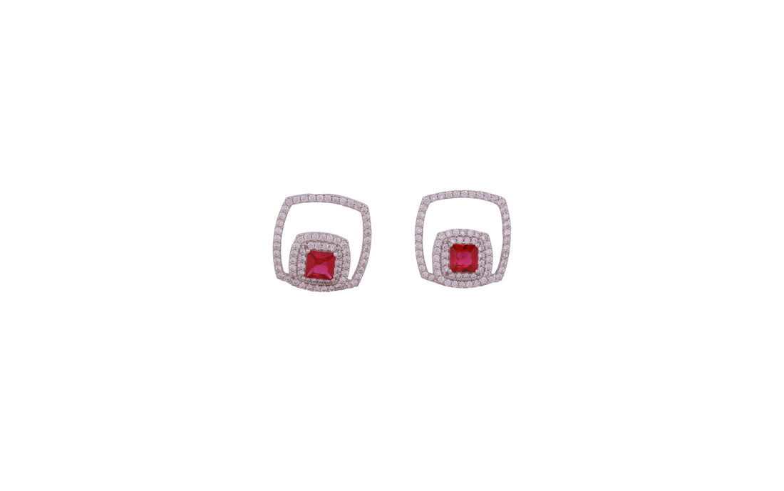 92.5 Sterling Silver  Princess-Cut Double Square Halo Stud Earrings 20440