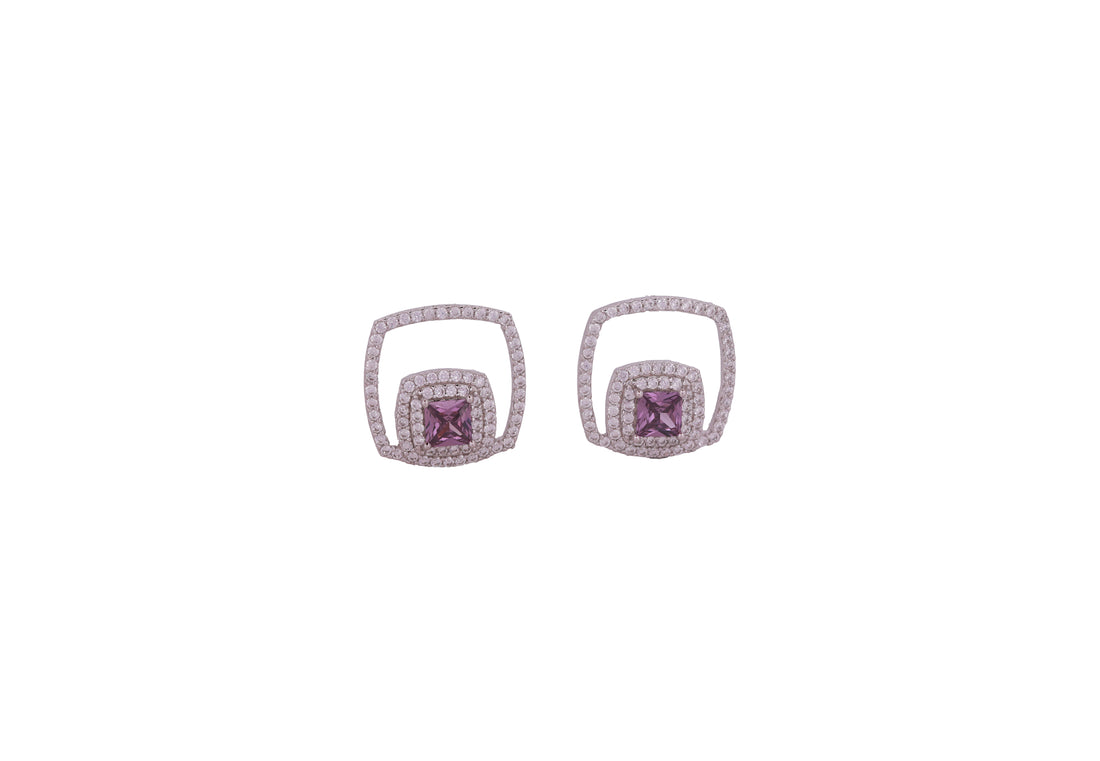 92.5 Sterling Silver  Princess-Cut Double Square Halo Stud Earrings 20440