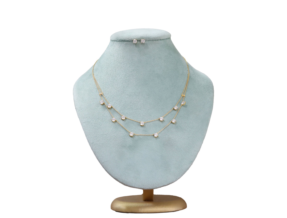 92.5 Sterling Silver Twin Row Diamond Drop Necklace 20524